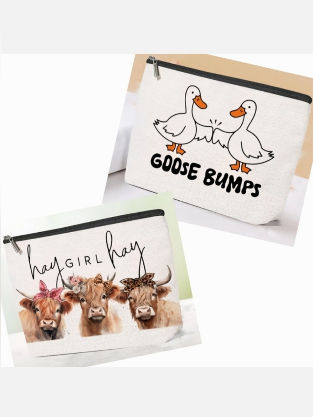 NWT Choice Of Hay Girl Or Goose Bumps Waterproof Canvas Makeup/Essentials Bag